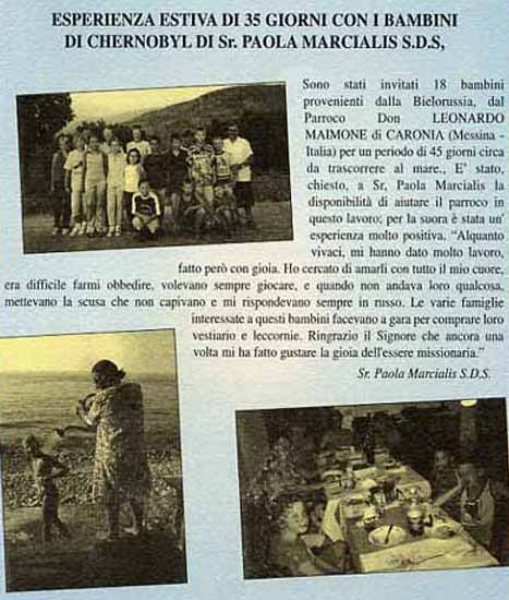 Esperienza estiva di 35 giorni con i bambini di Chernobyl di Sr. Paola Marcialis S.D.S. esperieza estiva con bambini di Chernobyl