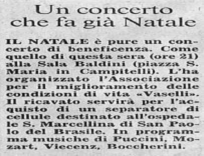 Concerto di natale per beneficenza il ricavato andrà per l'acquisto di un separatore di cellule per l'ospedale